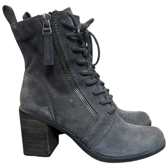 Dolce Vita Gray Suede Lace Up Ankle Boots Block Heel Side Zip - 9 - Picture 4 of 11